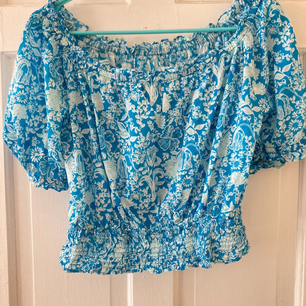 Olivia James Lindsay Skirt & Crop Top Matching Set, Floral Aqua Blue Size Medium - Picture 5 of 7